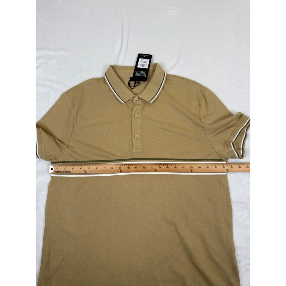 True Religion Mens Stripe HD Relaxed Polo Travertine Tan Logo Shirt 700421 New